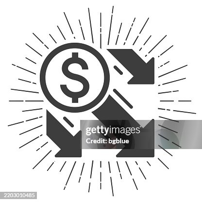 Dollar decrease. Icon with sunbursts on white background Dollar decrease. Icon with sunbursts on white background