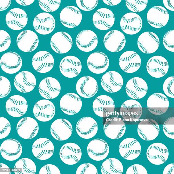 team sport concept in flat style. baseball balls on colorful background. stylish creative vector seamless pattern. - baseball background stock illustrations