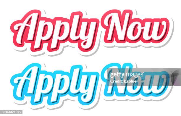 apply now - 3d text in red and blue on white background - apply now stock illustrations