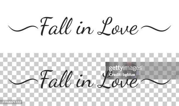fall in love - calligraphy text with swashes on blank background - falling words stock illustrations