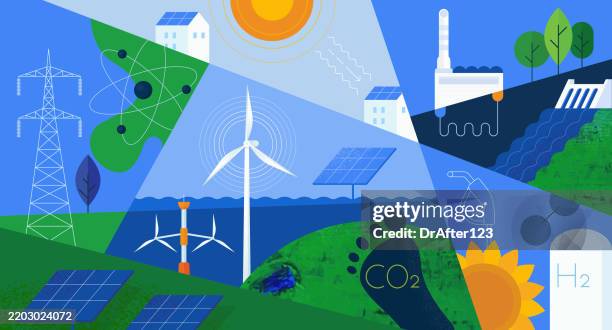 bildbanksillustrationer, clip art samt tecknat material och ikoner med green energy concept - vindkraft