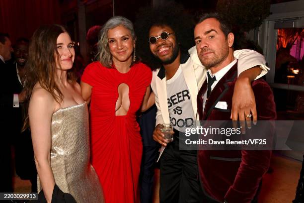 Kathryn Hahn, Radhika Jones, Jeremy O. Harris and Justin Theroux attend the 2025 Vanity Fair Oscar Party Hosted By Radhika Jones at Wallis Annenberg...