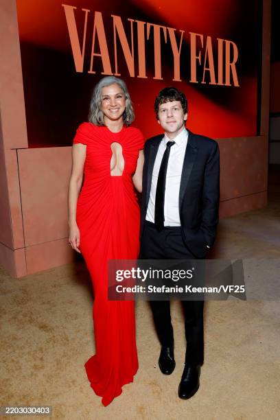 Radhika Jones, Editor-in-Chief of Vanity Fair and Jesse Eisenberg attend the 2025 Vanity Fair Oscar Party Hosted By Radhika Jones at Wallis Annenberg...