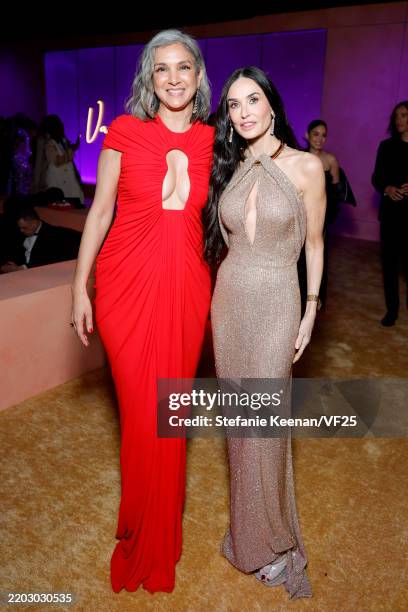 Radhika Jones, Editor-in-Chief of Vanity Fair and Demi Moore attend the 2025 Vanity Fair Oscar Party Hosted By Radhika Jones at Wallis Annenberg...