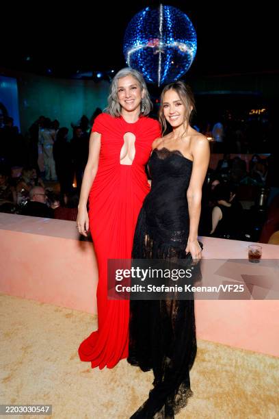 Radhika Jones, Editor-in-Chief of Vanity Fair and Jessica Alba attend the 2025 Vanity Fair Oscar Party Hosted By Radhika Jones at Wallis Annenberg...