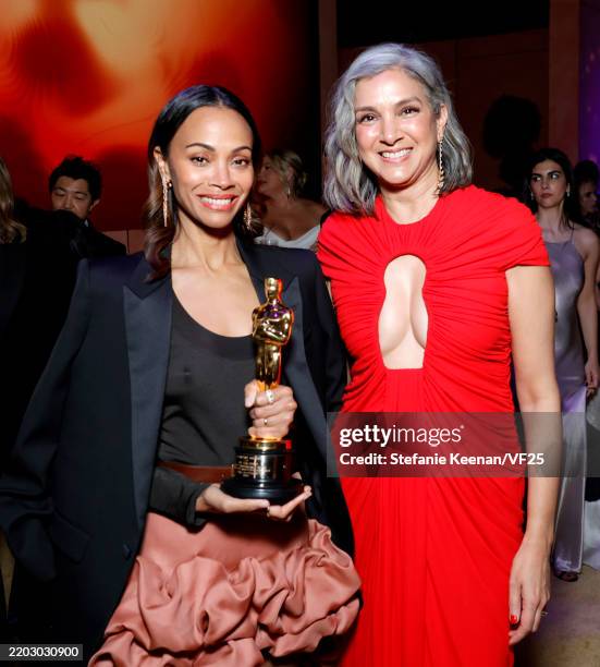 Zoe Saldana and Radhika Jones, Editor-in-Chief of Vanity Fair attend the 2025 Vanity Fair Oscar Party Hosted By Radhika Jones at Wallis Annenberg...