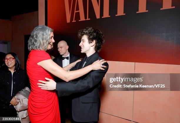 Radhika Jones, Editor-in-Chief of Vanity Fair and Mark Eydelshteyn attend the 2025 Vanity Fair Oscar Party Hosted By Radhika Jones at Wallis...