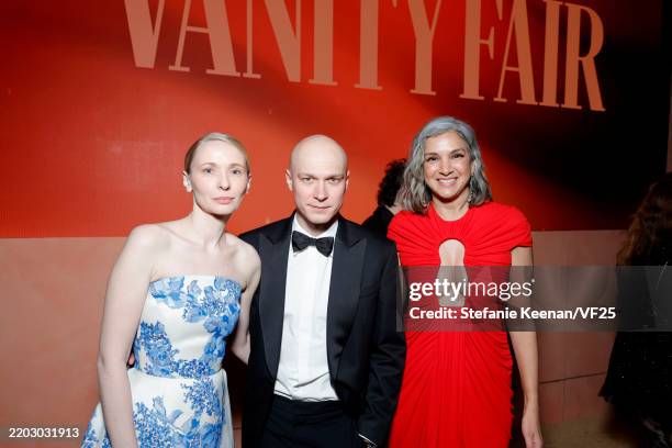 Anna Shevchuk, Yura Borisov and Radhika Jones, Editor-in-Chief of Vanity Fair attends the 2025 Vanity Fair Oscar Party Hosted By Radhika Jones at...