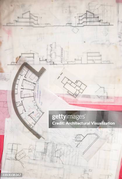 top view of architectural drawings showcasing construction project plans - architecture sketch stock illustrations