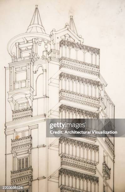 classical building elevation design featuring symmetry and ornate details - classical style stock illustrations