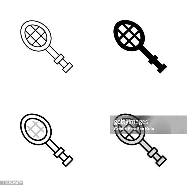 tennis racket universal icon design in four styles with editable stroke. line, solid, flat line, and duotone line. suitable for web page, mobile app, ui, ux, and gui design. - tennis net white background stock illustrations