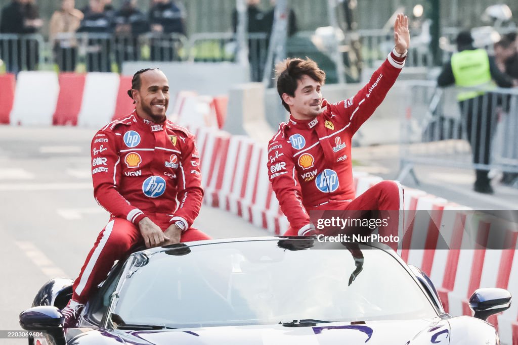 The Scuderia Ferrari HP Drivers' Presentation By UniCredit Event With A Street Demo In The City Circuit Through The Streets Of The City Centre Of Milan