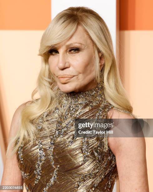 Donatella Versace attends the 2025 Vanity Fair Oscar Party hosted by Radhika Jones at Wallis Annenberg Center for the Performing Arts on March 02,...