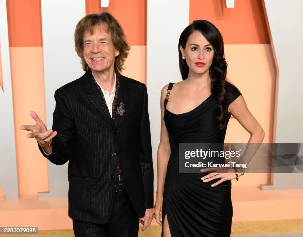 Mick Jagger and Melanie Hamrick attend the Vanity Fair Oscar Party hosted by Radhika Jones at the Wallis Annenberg Center for the Performing Arts on...
