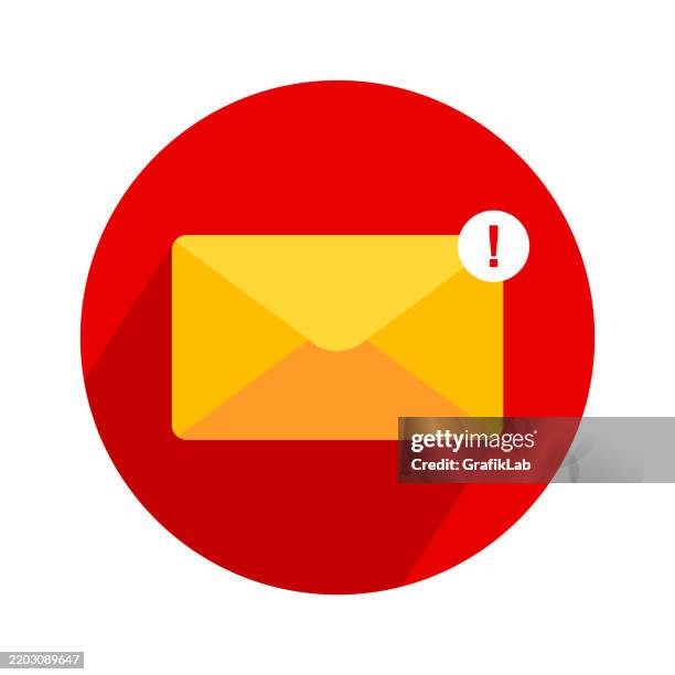 yellow envelope with notification symbol red background - pressing send stock illustrations
