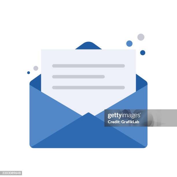 bildbanksillustrationer, clip art samt tecknat material och ikoner med blue envelope with letter depicting communication correspondence - kuvert