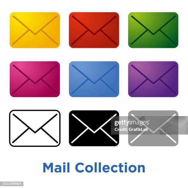 mail icon set - white envelope stock illustrations