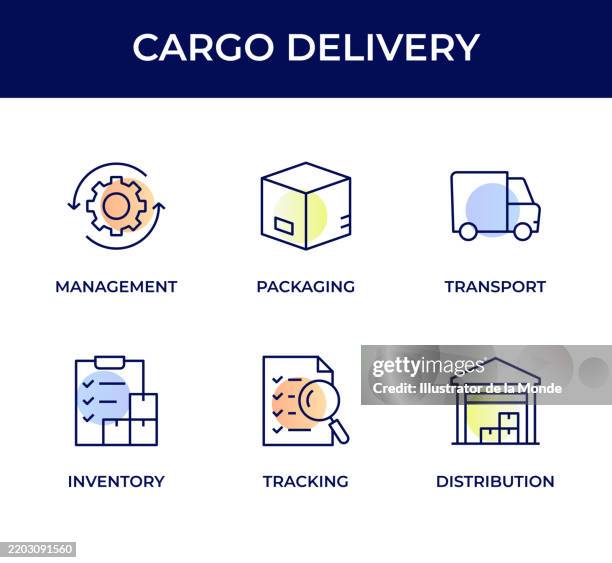 cargo delivery icon set - inventory management system stock illustrations