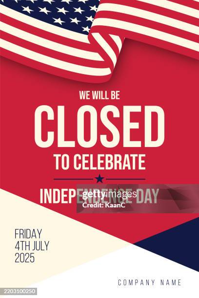 american flag and independence day lettering vector design. we will closed. illustration of american flag country, vintage usa flag concept vector stock illustration - army veteran stock illustrations