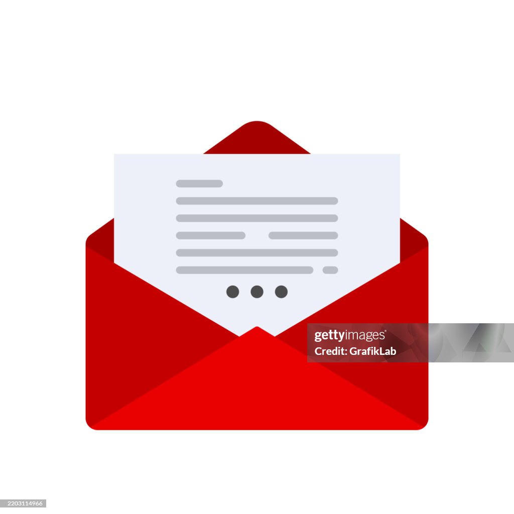 Enveloped Text Red Envelope Containing Open Letter With Abstract Text Pattern High-Res ...