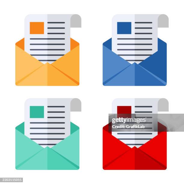 colorful envelopes icon - flat art stock illustrations