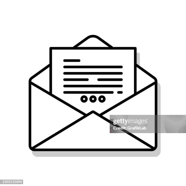 minimalist outline illustration open envelope containing letter - hand flat open stock illustrations