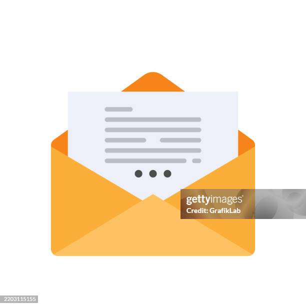 open yellow envelope with letter icon, white background - envelope stock illustrations