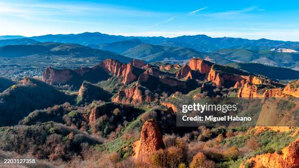 las medulas panoramic view. province of león, spain - pith stock pictures, royalty-free photos & images