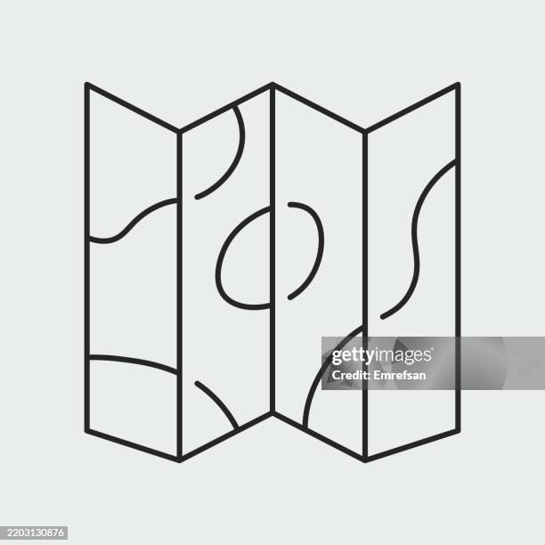 folded map line icon – navigation, travel, and exploration symbol - map pin logo stock illustrations