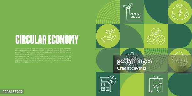 stockillustraties, clipart, cartoons en iconen met circular economy banner design vector illustration. environment, renewable energy, clean energy, zero waste. editable stroke vector icons. - circulaire economie