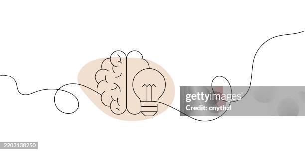 continuous line drawing of creative thinking icon. hand drawn symbol vector illustration. - brain lightbulb stock illustrations