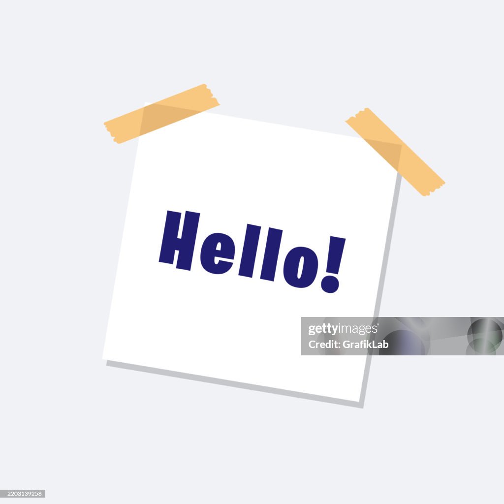White Note With Hello Message Held By Transparent Tape High-Res Vector ...