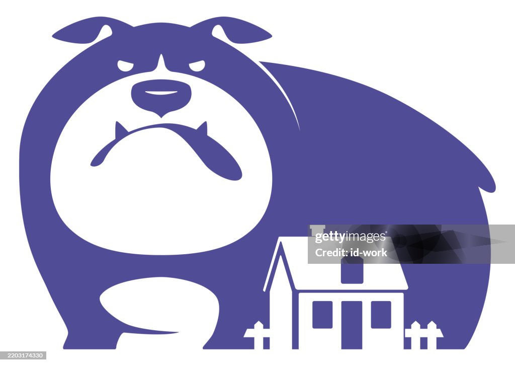 Angry dog guarding house icon