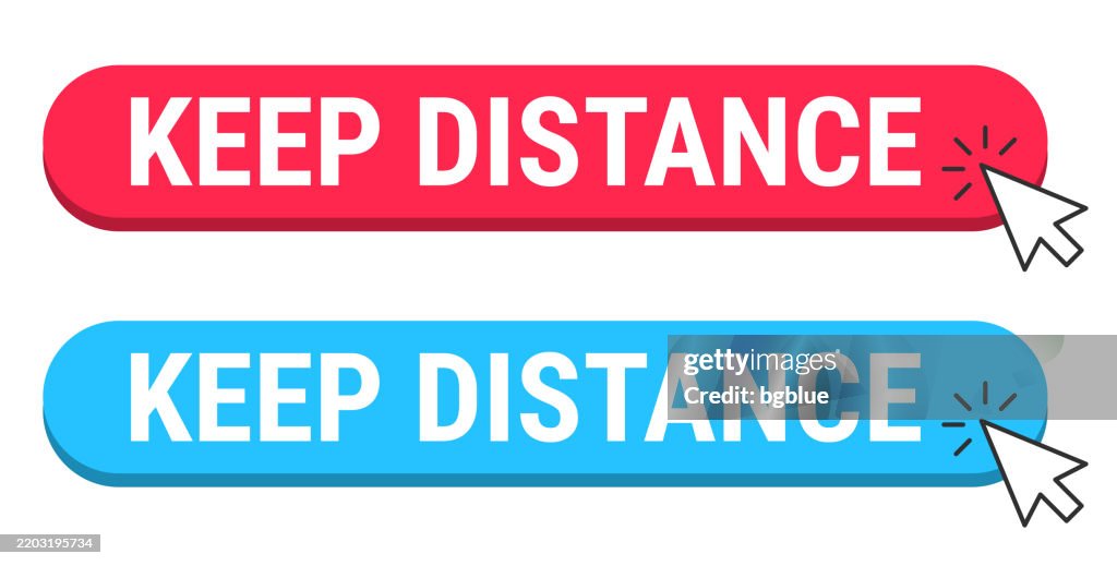 Keep Distance Red And Blue Buttons With Cursor On White Background High ...