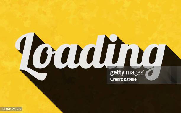 loading - text with long shadow on textured yellow background - loading bar logo stock illustrations