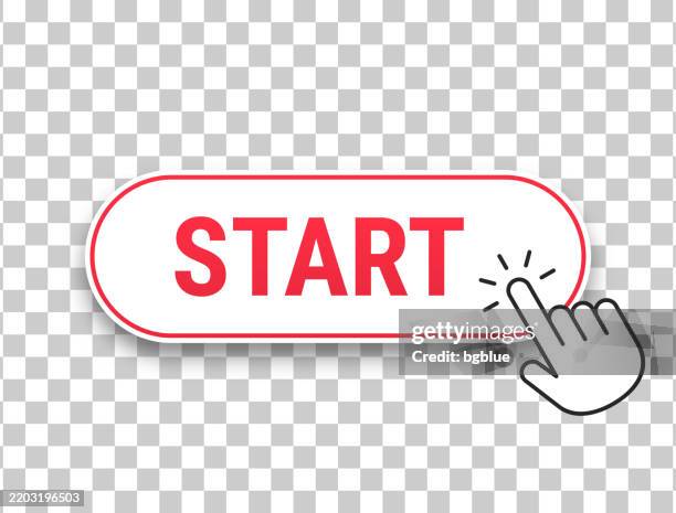 start - 3d click web button with hand cursor on blank background - reboot button stock illustrations