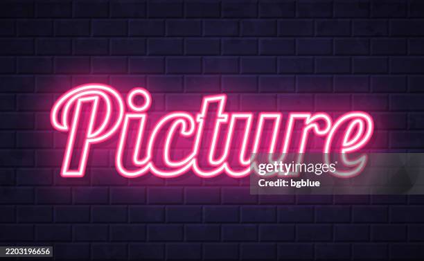 picture - glowing neon text on brick wall background - portrait light background stock illustrations