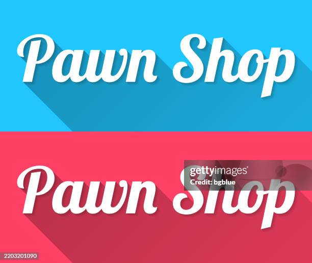 pawn shop - flat design with long shadow on blue and red background - chess logo stock illustrations