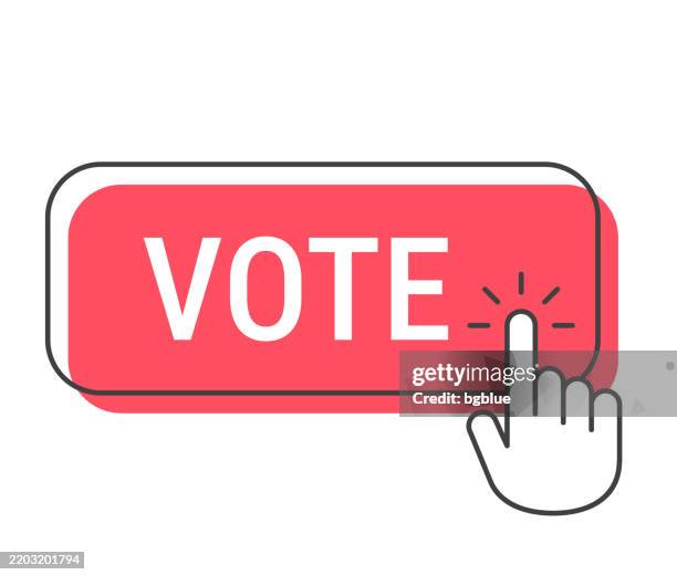 vote - click button with hand cursor on white background - campaign button stock illustrations