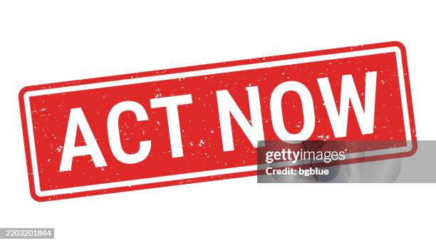 act now - red rubber stamp on white background - acting performance stock illustrations
