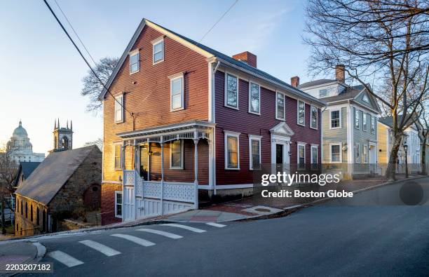 Providence, RI The sun illuminates the former home of Edgar Allen Poe's fiancée Sarah Helen Whitman on 88 Benefit St.