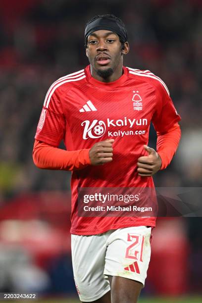Anthony Elanga of Forest in action during the Emirates FA Cup Fifth Round match between Nottingham Forest and Ipswich Town at City Ground on March...