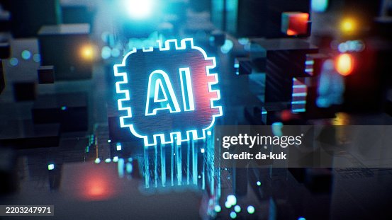 Future technologies of AI computing and processing. Powerful AI CPU icon for processing specific tasks Future technologies of AI computing and processing. Powerful AI CPU icon for processing specific tasks