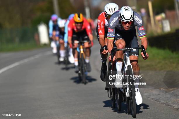 Mathieu van der Poel of Netherlands and Team Alpecin - Deceuninck attacks in the chase group during the the 57th Ename Samyn Classic 2025 a 199.1km...