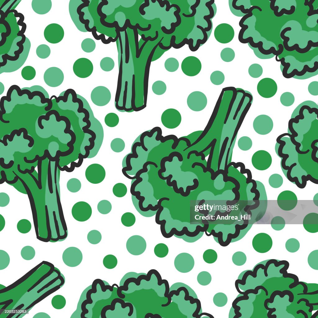 Hand Drawn Broccoli Seamless Pattern