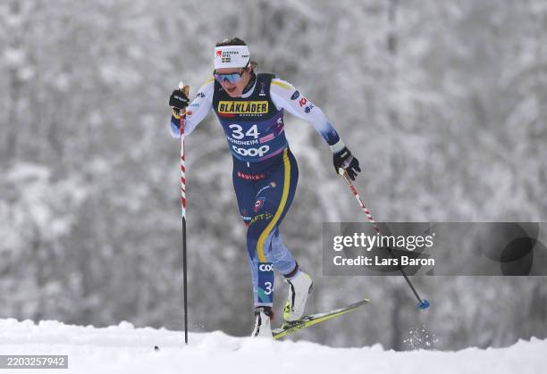 Ebba Andersson of Team Sweden competes during the Women's Cross Country 10km Classic race of the FIS Nordic World Ski Championships Trondheim on...