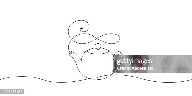 teapot single line drawing banner with copy space banner - tea time stock illustrations