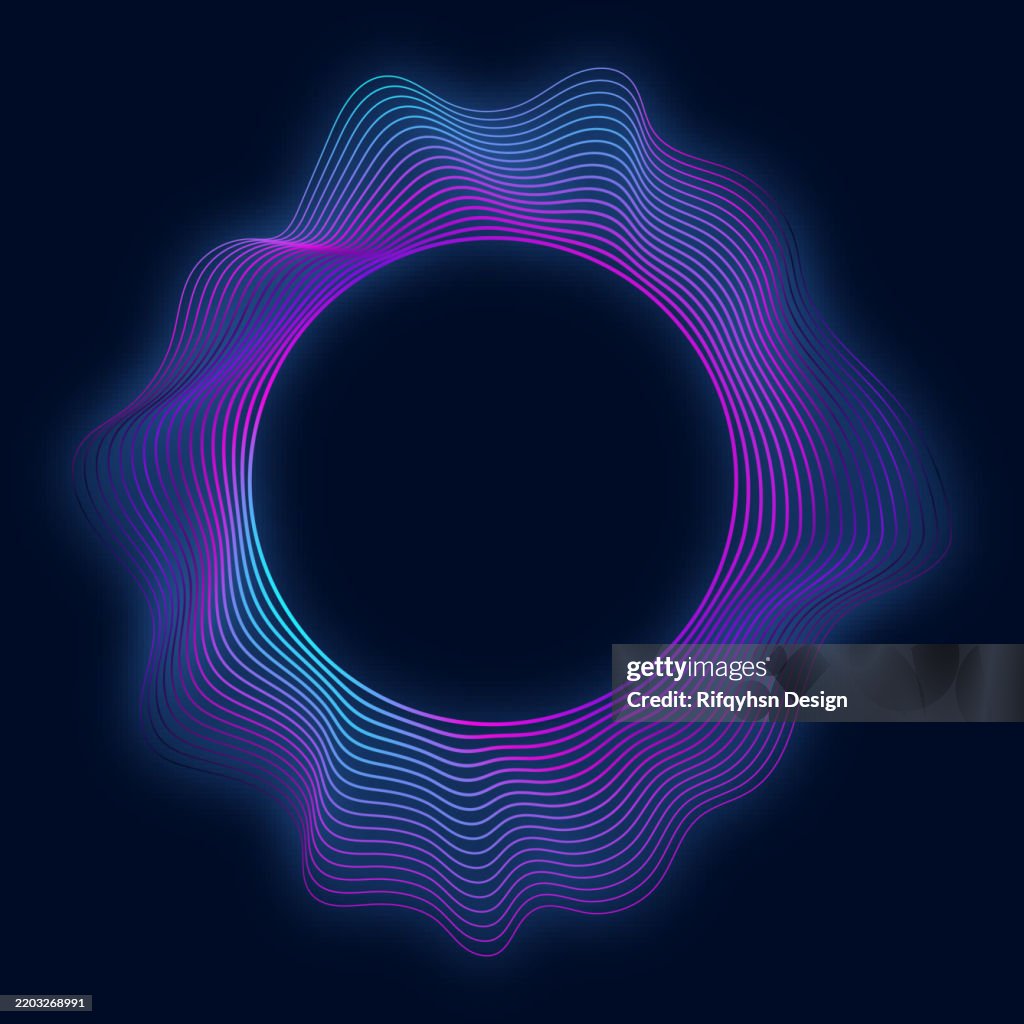 Modern futuristic science and technology of soundwave design. Abstract circle lines wave colorful purple and blue gradient isolated on dark black background.