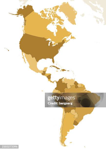 north and south america high detailed map with countries, regions and borders - central america stock illustrations