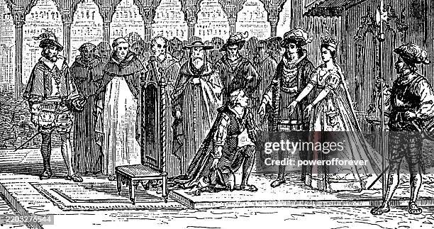 illustrations, cliparts, dessins animés et icônes de christophe colomb recevant les remerciements de ferdinand ii d’aragon et d’isabelle ire de castille - 15ème siècle - monarque rôle social